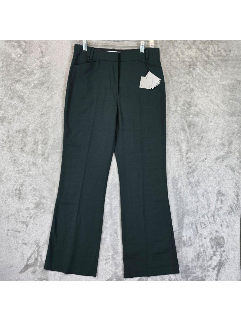 Zara Dress Pants Womens M Green Twill Bootcut High Rise Stretch Work Office